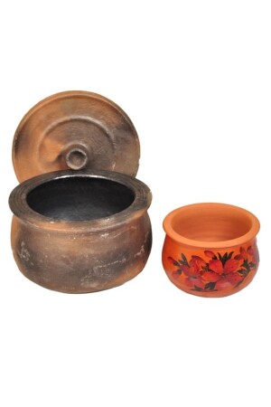 كاسيرول من طين من طين من طراز MNZ لـ 8-10 شخص (1 قطعة من 1 لتر من اليوغورت - 1 قطعة من غطاء الكاسيرول كعطاء - SAMESA HEDİYELİK