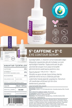 Torbalanma Morluk Karşıtı 5% Caffein 2% Vitamin C Aydınlatıcı Kafein Vegan Göz Altı Serumu - 4