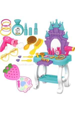 Toy Castle Kosmetiktisch mit Spiegel und Zubehör + Streichbares Erdbeer-Make-up-Set Spielzeug für Mädchen, Schönheitstisch mit Zubehör - 3