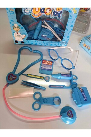 Toy Doctor Set mit Tasche, Behandlungsausrüstung, 11-teilig, Brille, Stethoskop, Kartenhalter, Injektor, 18 x 24 cm - 1