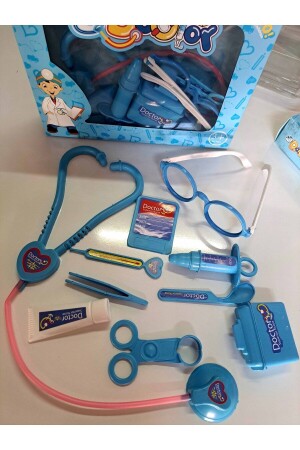 Toy Doctor Set mit Tasche, Behandlungsausrüstung, 11-teilig, Brille, Stethoskop, Kartenhalter, Injektor, 18 x 24 cm - 3