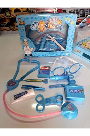 Toy Doctor Set mit Tasche, Behandlungsausrüstung, 11-teilig, Brille, Stethoskop, Kartenhalter, Injektor, 18 x 24 cm - 5