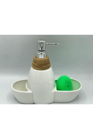 Tr-252 Vilma Porselen Beyaz Mutfak Tezgahı Üstü Bambu Sıvı Sabunluk Seti TR-250 - 2