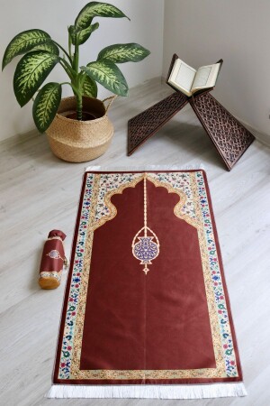 Tragbarer Seiden-Texturbeutel-Gebetsteppich S1001-1 Senf - Bilenler