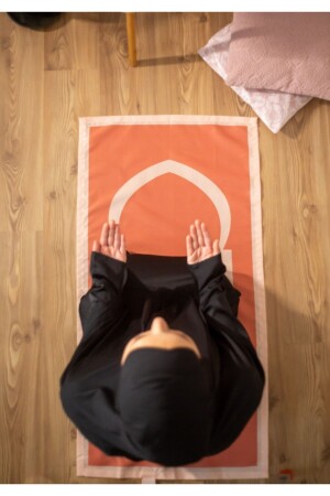 Tragbarer Taschen-Gebetsteppich mit Reisegebet – faltbarer Gebetsteppich – perfektes Ramadan-Geschenk (Ziegelfarbe), 60 x 110 - 2