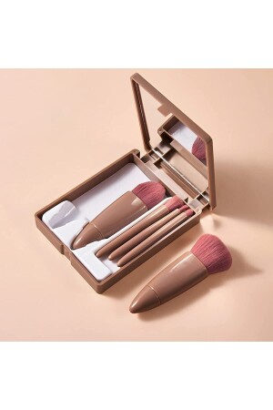 Tragbares 5-teiliges Make-up-Pinsel-Set mit Spiegel, professioneller Rouge-Lippen-Augenbrauen-Concealer/Make-up-Pinsel - 2