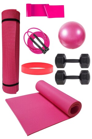 Trainingsmatte, Widerstandsband, Springseil, 2 x 1 kg Hantel, Aerobic-Band und 20 cm Ball - 1