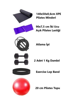 Trainingsmatte, Widerstandsband, Springseil, 2 x 1 kg Hantel, Aerobic-Band und 20 cm Ball - 3