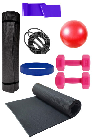 Trainingsmatte, Widerstandsband, Springseil, 2 x 1 kg, Hantel, Aerobic-Band und 20 cm Ball, PRA-8829755-249137 - 1