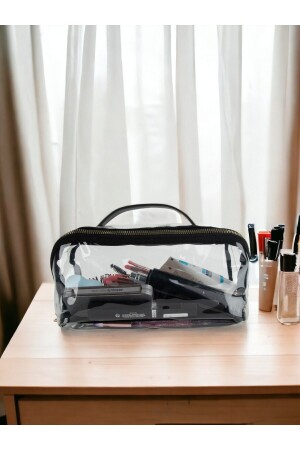 Transparente Mehrzweck-Make-up-Tasche mit Griff, großes Fach, Reise-Kosmetik-Organizer, transparent - 2