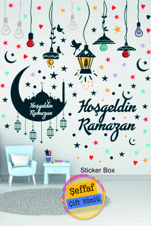 Transparenter Doppel-Look „Welcome Ramadan“-Aufkleber, Ramadan-Ornament, Eid-Glas-Wandaufkleber, 25 x 100 - 2