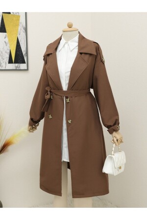 Trenchcoat mit elastischen Ärmeln, Epauletten und Spitzentaille - 2