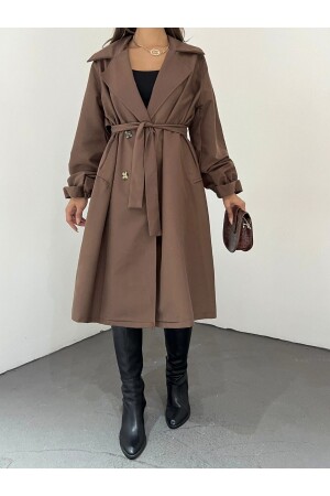 Trenchcoat mit elastischen Ärmeln, Epauletten und Spitzentaille - 5