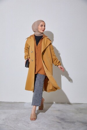 Trenchcoat mit Gürtel und Ärmeln, Kamel - 6