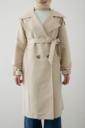 Trenchcoat mit Gürtel und Ärmeln, Stone - 5