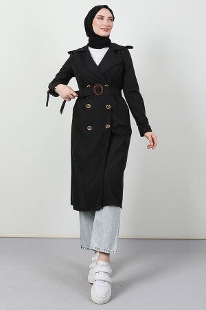 Trenchcoat mit Gürtelärmeln in Schwarz - 1