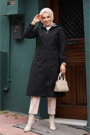 Trenchcoat mit Kapuze, Taschen und Linienmuster innen - Alniss Collection