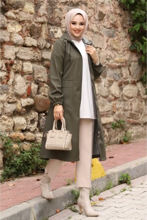 Trenchcoat mit Kapuze, Taschen und Linienmuster innen - Alniss Collection