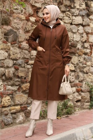 Trenchcoat mit Kapuze, Taschen und Linienmuster innen - Alniss Collection