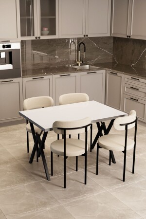 Trend 4 Kişilik Mutfak Masa Takımı Beyaz-Krem-Siyah - Evdemo