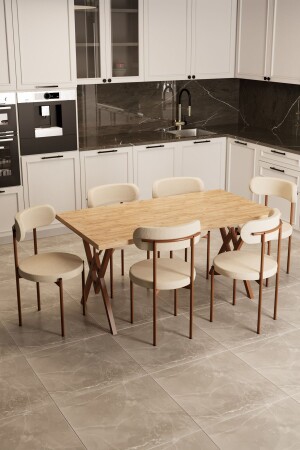 Trend 6 Kişilik Mutfak Masa Takımı Atlantik Çam-Krem-Kahve - Evdemo