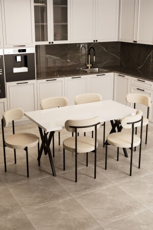 Trend 6 Kişilik Mutfak Masa Takımı Beyaz-Krem-Siyah - Evdemo