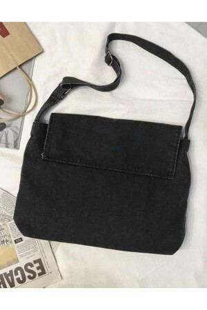 Trendige schwarze Messenger-Tasche mit Innenreißverschluss - 5