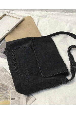 Trendige schwarze Messenger-Tasche mit Innenreißverschluss - 7