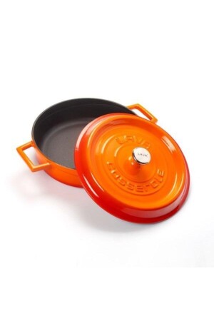 Trendiges 2-teiliges Topfset aus Gusseisen, 24 cm tief, abgeflachtes Orange, Lava24bdred - 5