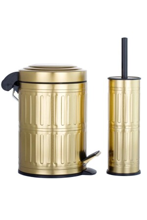 Tret-Mülleimer, Toilette, WC-Bürste, Badezimmer-Mülleimer, 2-teiliges Badezimmer-Set, 5 Liter, Gold Vintage - 4