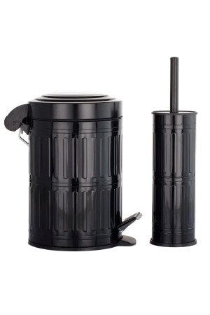 Tretmülleimer Toilette WC-Bürste Badezimmer Mülleimer 2-teiliges Badezimmer-Set 5 Liter Schwarz Vintage 2311211210 - 4