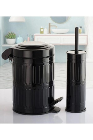 Tretmülleimer Toilette WC-Bürste Badezimmer Mülleimer 2-teiliges Badezimmer-Set 5 Liter Schwarz Vintage 2311211210 - 2