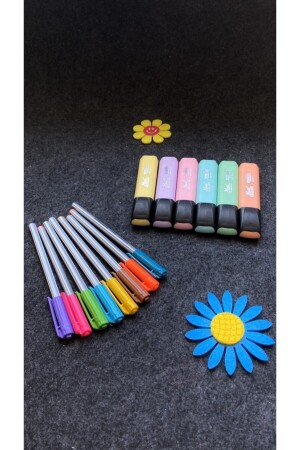 Triball Kugelschreiber 8 Farben + Masis Pastellfarben-Textmarker-Markierungsstift, 6er-Set TRİBALL+MASİS - 1