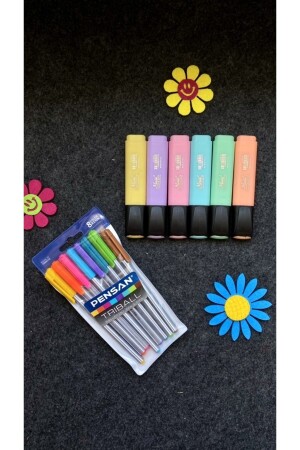 Triball Tükenmez Kalem 8 Renk + Masis Pastel Renk Fosforlu Işaretleme Kalemi 6 Lı Set TRİBALL+MASİS - 2