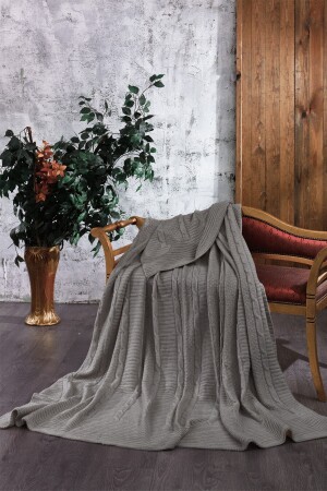 Triko Battaniye 220x240 cm Büyük Boy Gri Renk - Minelya Home Collection