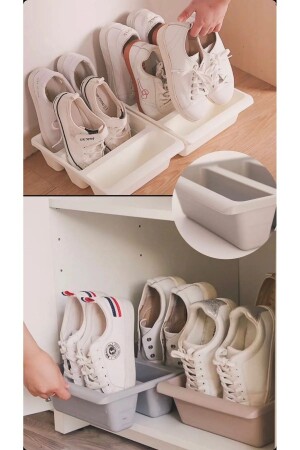 Trio Bölmeli Dikey Ayakkabı Rampası Dolap Içi Düzenleyici Terlik Kutusu Organizer Ayakkabılık Rampa - Pazarika