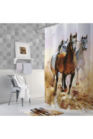 Tropik Horses Banyo Duş Perdesi Tek Kanat 1x180x200 BAPTHHORSES - Zethome