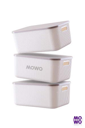 Trove 3 Stück 13,4 Lt (WEIß) Ordnungsbox mit Deckel, dekorative Aufbewahrungsbox MOWO-01-341-3 - 3