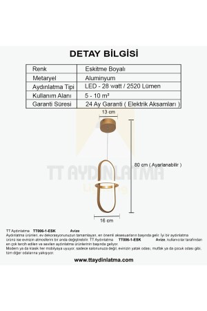 Tt006-1-esk Minyon Modeli Tekli Eskitme ( Beyaz Işık ) Led Avize TT006-1-ESK-BYR MİNYON - 2