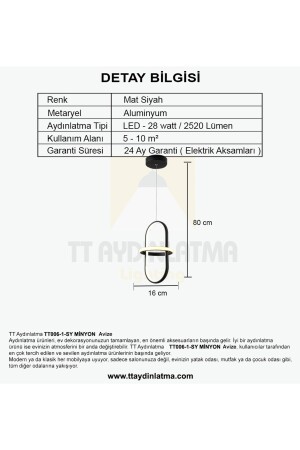 Tt006-1-sy Minyon Modeli ( Gün Işığı Led ) Tekli Mat Siyah Led Avize TT006-1-BY-GNR MİNYON - 5