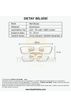 Tt302-4-1-by Kare Mat Beyaz 5 Li ( 3 Renk Işık ) Led Avize TT302-4-1-BY-3RN - 7