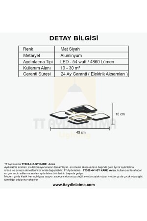 Tt302-4-1-sy Kare Mat Siyah Plofonyer 5 Li ( Beyaz Işık ) Led Avize TT302-4-1-SY-BYR - 6