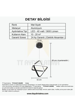 Tt316-sy 2kare Modeli Mat Siyah ( 3 Renk Işık Modüllü ) Led Avize TT316-SY-3RN 2KARE - 5