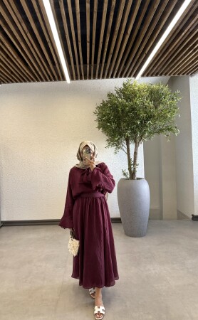 Tül Astarlı Etekli Takım - Bordo - Duendeca