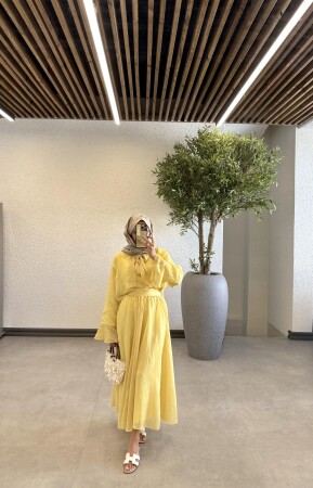 Tül Astarlı Etekli Takım - Sarı - Duendeca