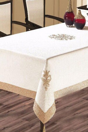 Tulpenbestickte Tischdecke Creme Cappucino 161378 - 2