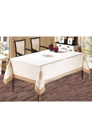 Tulpenbestickte Tischdecke Creme Cappucino 161378 - 3