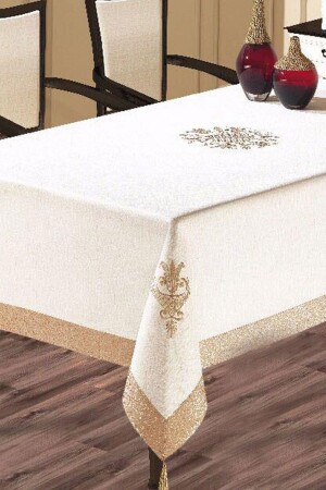 Tulpenbestickte Tischdecke Creme Cappucino 161378 - 1