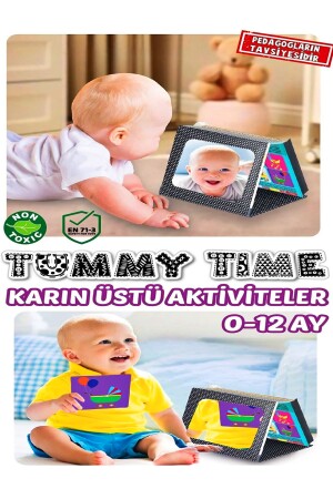 Tummy Time Aynalı Ilk Zeka Kartları & Güvenli Bebek Aynası - Eğitici Kartlar - 1