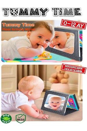 Tummy Time Aynalı Ilk Zeka Kartları & Güvenli Bebek Aynası - Eğitici Kartlar - 2